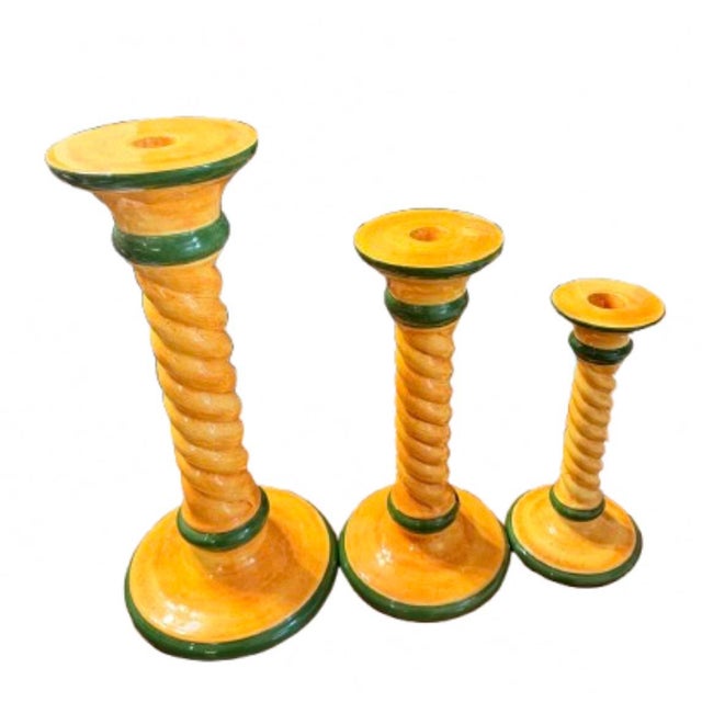 Deruta Vintage Italian Tuscan Design Large Ceramic Candleholders - Set of 3 For Sale - Image 4 of 10