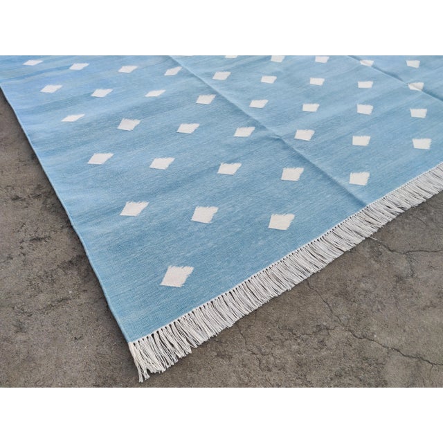 Not Yet Made - Made To Order Handmade Cotton Pattern Leaf Pattern Rug, Sky Blue and White 6'x9' For Sale - Image 5 of 11