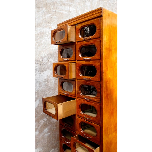 Brown Vintage Haberdashery Shop Display Cabinet from Dudley & Co, 1940 For Sale - Image 8 of 13