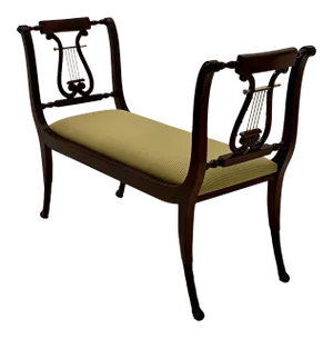 Vintage Neoclassical Style Carved Mahogany Bench With Lyre Motife