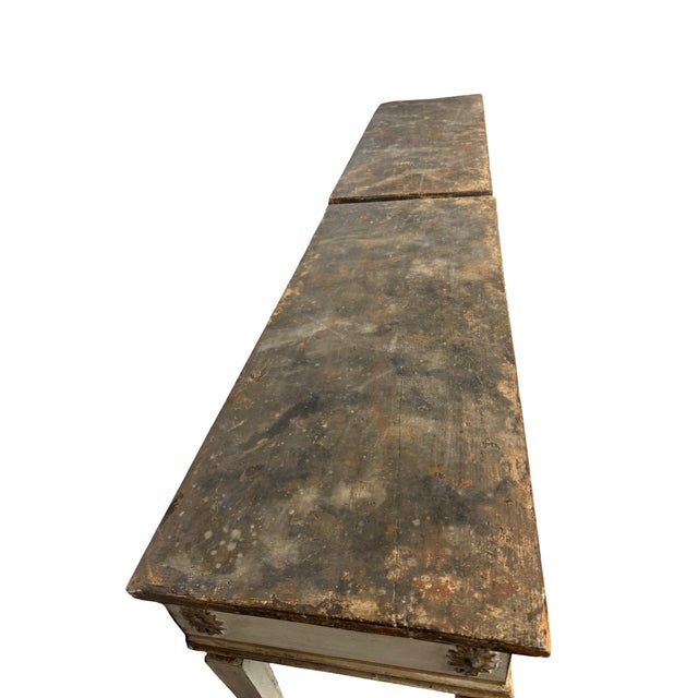 Wood Pair of 1920s Italian Neoclassical Painted and Parcel-Gilt Console Tables Faux Marble For Sale - Image 7 of 10