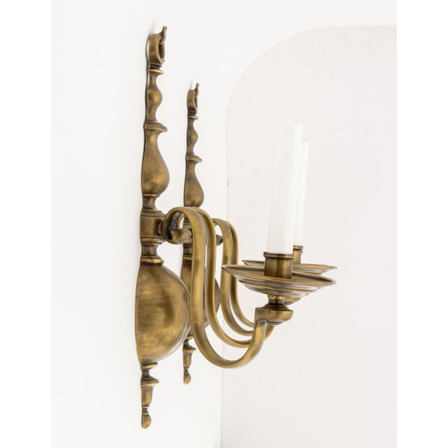 Bronze Dutch Style Bronze Three-Branch Wall Sconces - Pair For Sale - Image 8 of 9