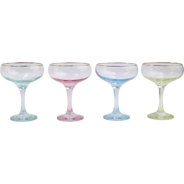 Transparent VIETRI Rainbow Assorted Coupe Champagne Glasses - Set of 4 For Sale - Image 8 of 8