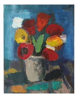 Aleksandr Rodin, Tulips in a Vase #2, Oil on Cardboard