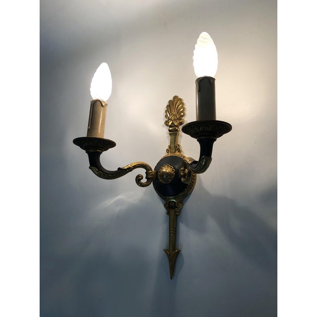 1950s Empire Double-Light Bronze Arrow Wall Sconces, 1950s, Set of 2 For Sale - Image 5 of 10