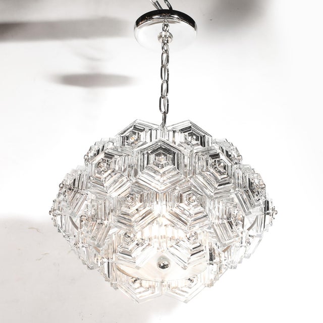 Mid-Century Hexagonal Prism & Frosted Glass Diffuser Chandelier by Veb Ebersbach For Sale - Image 4 of 18