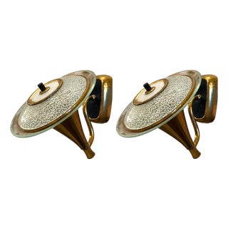 1940s French Art Deco Brass and Textured Glass Wall Sconces - a Pair For Sale