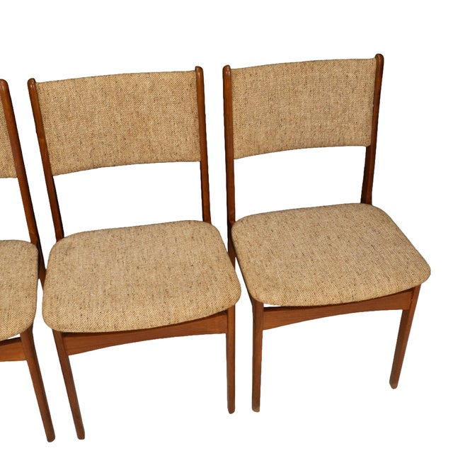 1970s Set of 4 Danish Modern Dining Chairs Teak Frame Tweed Upholstery Mid Century For Sale - Image 14 of 16