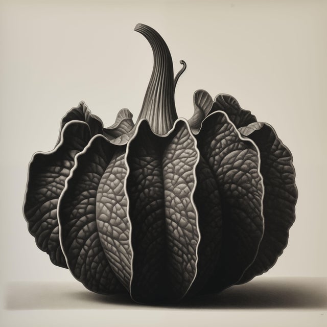 Pumpkin Squash — Black & White Botanical Fine Art Print Pumpkin Squash is a striking monochromatic botanical photograph...