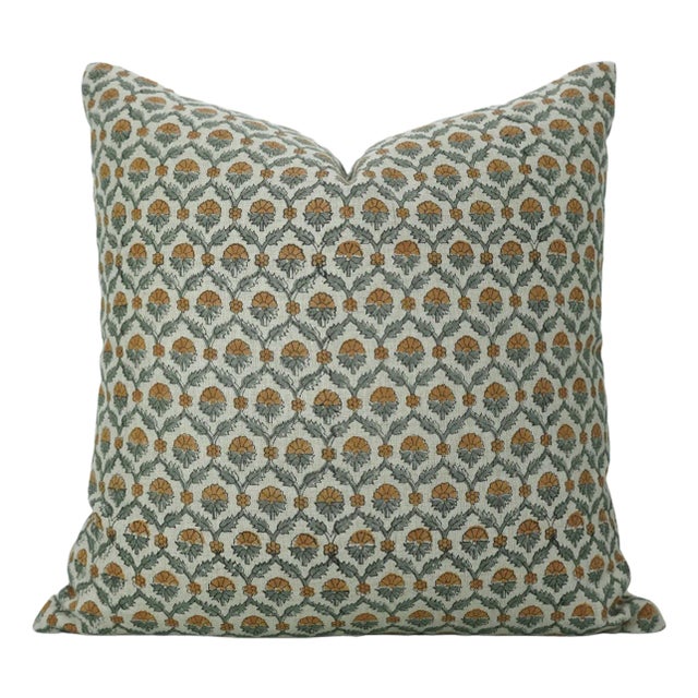 Fabdivine Handmade Block Printed Cushion Cover 14x14 Inch Pure Linen- Shehnaz For Sale