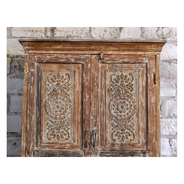 1920s Antique Brass-Studded Wardrobe Armoire | Heritage Revival Handcrafted Cabinet 80x45 For Sale - Image 5 of 7