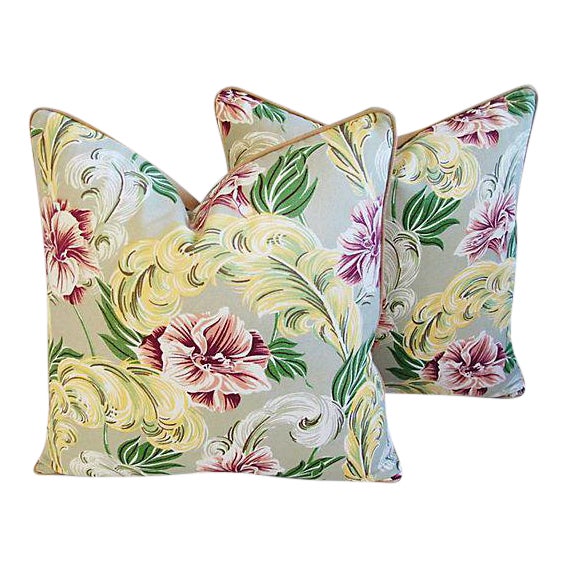 Tropical Hibiscus Floral Print Feather Down Pillows 24 Square