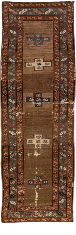 Antique Serab Brown Handmade Distressed Wool Runner