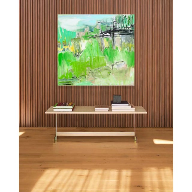 Bright Green "Highlands" by Trixie Pitts Large Abstract Oil Painting on Linen For Sale - Image 8 of 12