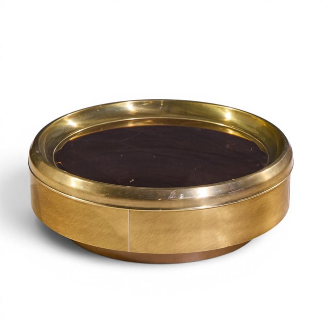 Metal Mastercraft Mid Century Brass and Mirrored Round Coffee Table For Sale - Image 7 of 7