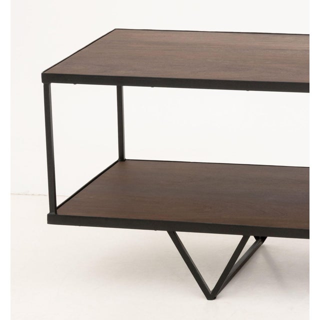Contemporary Geometric Design Walnut and Black Patinated Steel Two-Tier Coffee Table For Sale - Image 3 of 6
