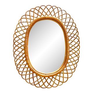 Vintage Coastal Rosenthal Netter Rattan Mirror For Sale