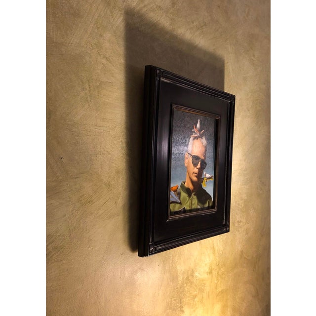 Flight Crew by Shawn Sullivan | Oil Painting of a man with toy planes and birds on his head For Sale - Image 4 of 4