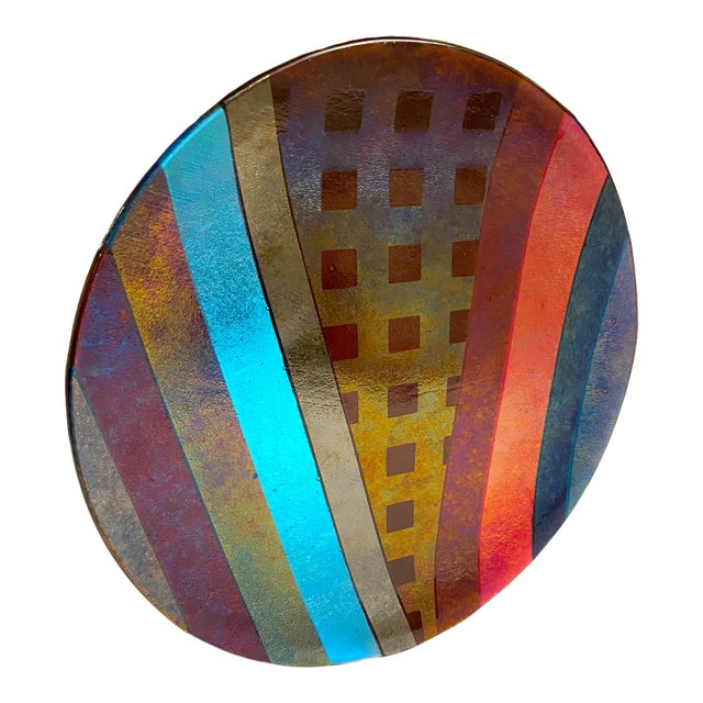 Vintage 1990s Kurt McVay Dichroic Iridescent Plate Studio Fused Glass, Signed For Sale