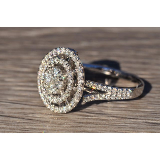 Contemporary The Bellatrix: Contemporary Double Halo Diamond Ring and Pendant Conversion Piece For Sale - Image 3 of 10