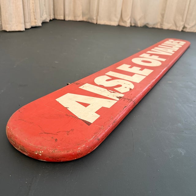 Large Mid-Century Wood Retail Grocery Store Sign "Aisles of Values" For Sale In New York - Image 6 of 9