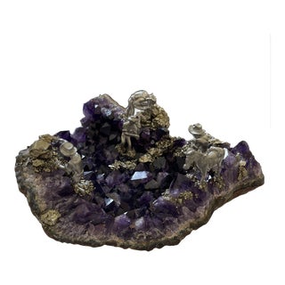 1980s Art Deco Amethyst with Sterling Silver Miners & Donkey Scene For Sale