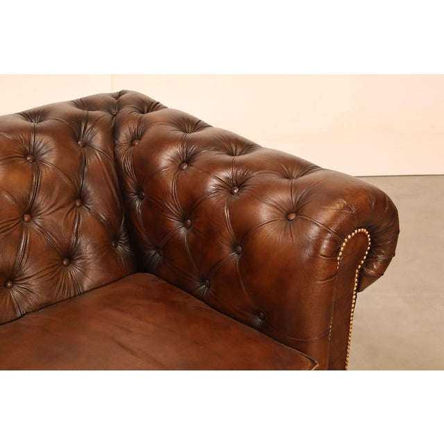 Early 21st Century Chesterfield Style 6 Foot Cognac Brown Tufted Leather Sofa For Sale - Image 5 of 16