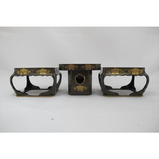 Japanese Hina Doll Black & Gold Floral Lacquer Display Stand Set For Sale - Image 11 of 14