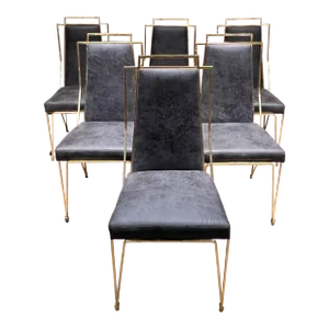 1950s Arturo Pani Set of Six Dining Chairs Gold Leaf and Gray