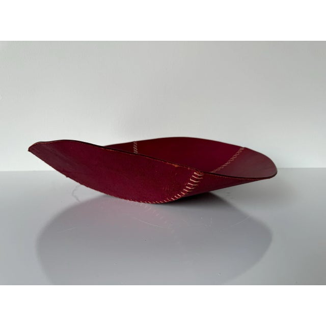 1980's Vintage Baseball Ball - Shape Red Leather Bowl / Dish For Sale - Image 4 of 12