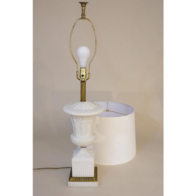 Xlarge Paul Hanson Neoclassical Modern Hollywood Regency Bisque Ceramic Marble Brass Table Lamp 1960's Italy For Sale - Image 11 of 13