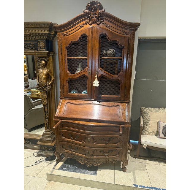 Chestnut Hand Carved Walnut Italian Secretaire Desk For Sale - Image 8 of 18