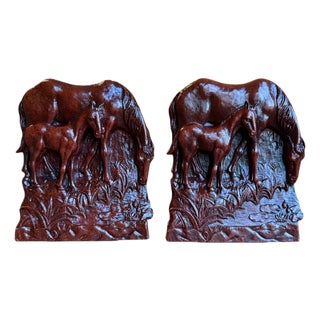 1960s Syroco Wood Horse Equestrian Bookends - A Pair For Sale