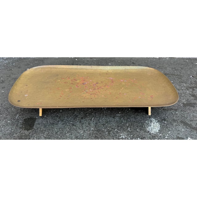 Mid-Century Modern Germany Footed Tray Hammered Brass Oval Hagenaure Style Secessinist For Sale - Image 3 of 5