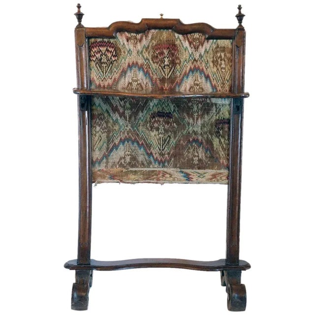 French Walnut Flame Stitch Upholstered Fireplace Screen For Sale - Image 12 of 12