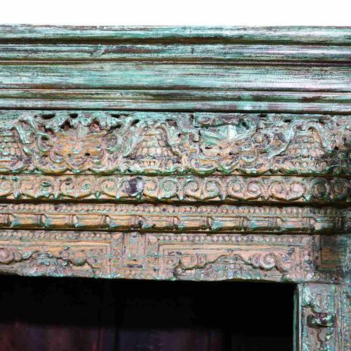 Indian Carved Wood Bookshelf with Green Patina For Sale - Image 6 of 11