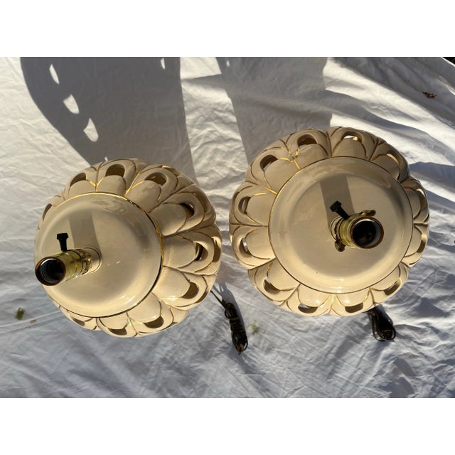 Mid 20th Century Large Reticulated Porcelain Lamps a Pair For Sale - Image 5 of 11