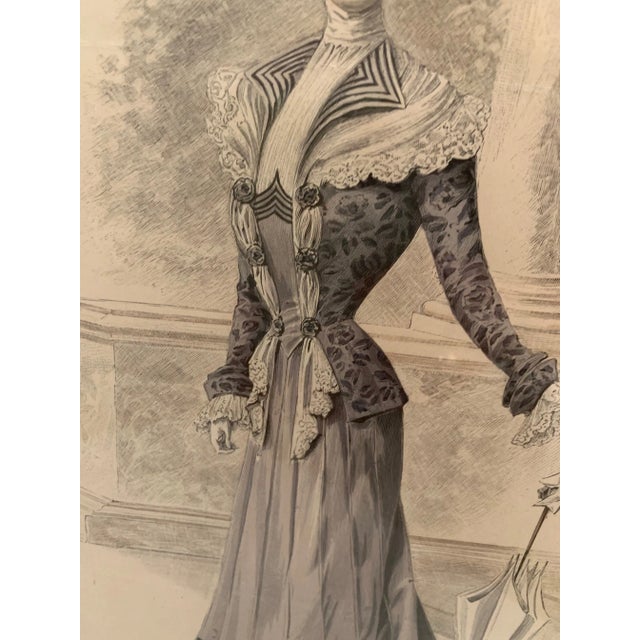 Paper Black and White Engraving of Victorian Lady For Sale - Image 7 of 9