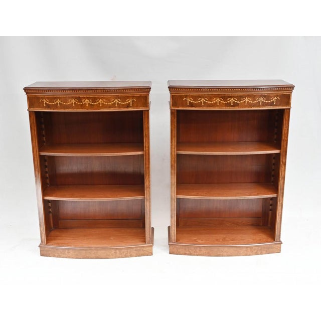 Walnut Bookcases with Open Front & Sheraton Inlay, Set of 2 For Sale - Image 9 of 15