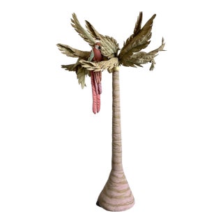 Vintage Boho 1980s Quilted Fabric Palm Tree With Parrot For Sale