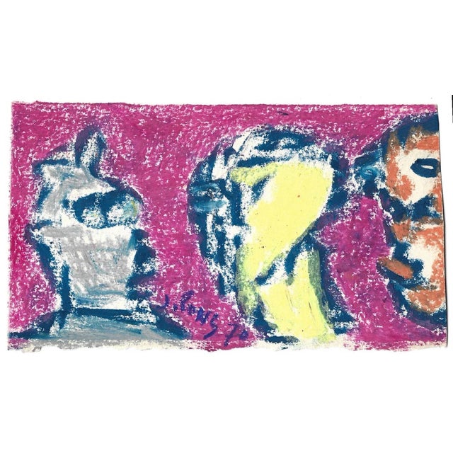 Jean Pons, Composition , Oil Pastels, 1970 For Sale - Image 3 of 3