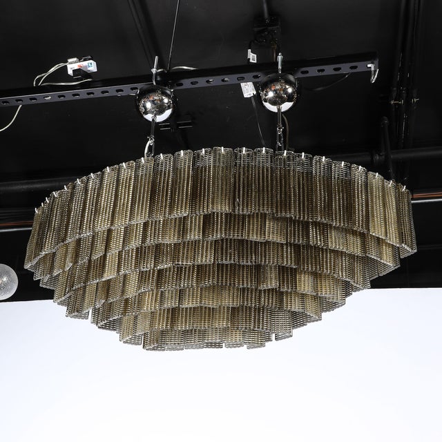 Modernist Hand-Blown Murano Glass 6-Tier Oblong Reeded Paneled Glass Chandelier For Sale - Image 13 of 18