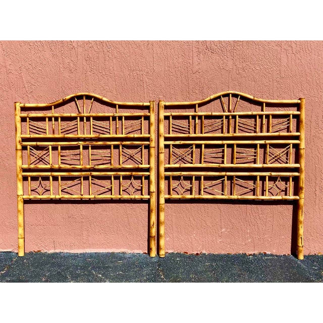 Vintage Coastal Burnt Bamboo Twin Headboards Chairish