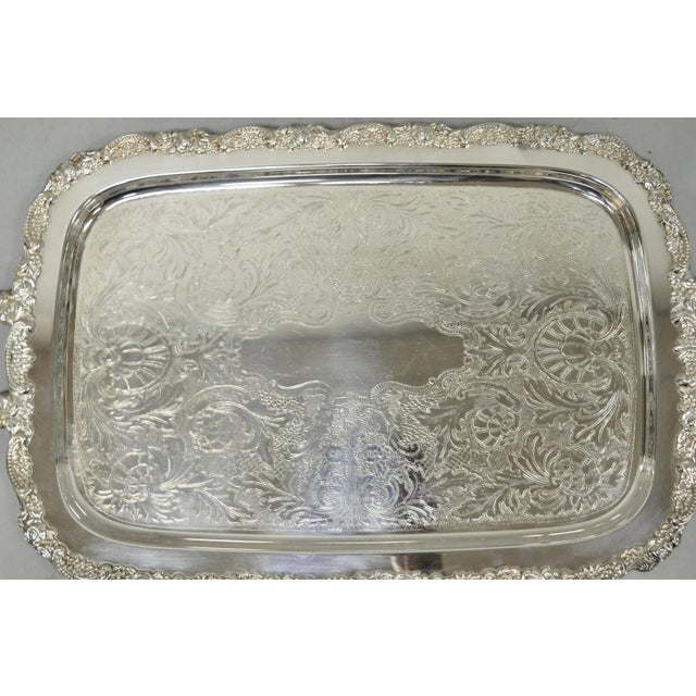 Mid 20th Century Vintage Oneida Victorian Silver Plated Etched Butlers Serving Platter Bar Tray For Sale - Image 5 of 15