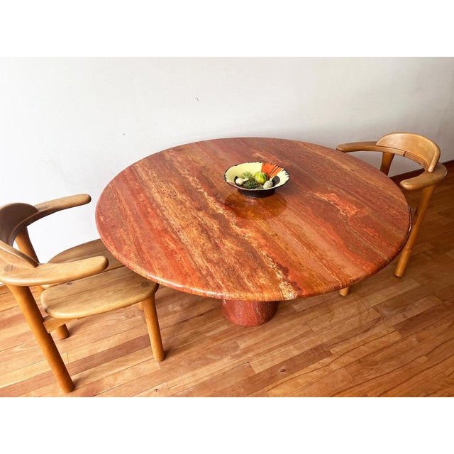 Postmodern Travertine Salmon Dining Table with Pedestal Base by Angelo Mangiarotti, 1980s For Sale - Image 10 of 17