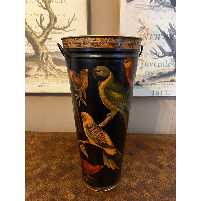 Vintage English Planter Jardiniere Urn Bird Decoupage Black Tole Aviary Décor. Direct from southern England, a striking...