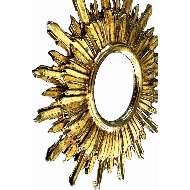 Mid-Century Modern Vintage French Giltwood Sunburst Wall Mirror, 1950s For Sale - Image 3 of 11