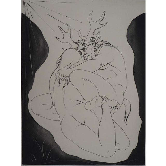 Pierre-Yves TREMOIS Acteon Faune et femme Original dry point engraving On paper BFK Rives Signed and dated in pencil...
