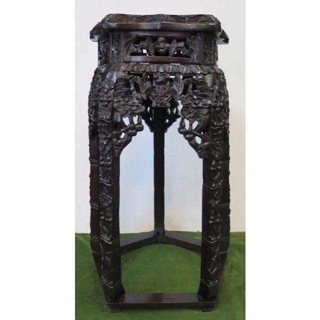 Vintage Chinese Carved Teak Pedestal For Sale - Image 11 of 12