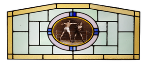 Art Deco Stained Glass Panel Depicting a Boxing Match, Belgium, 1910s